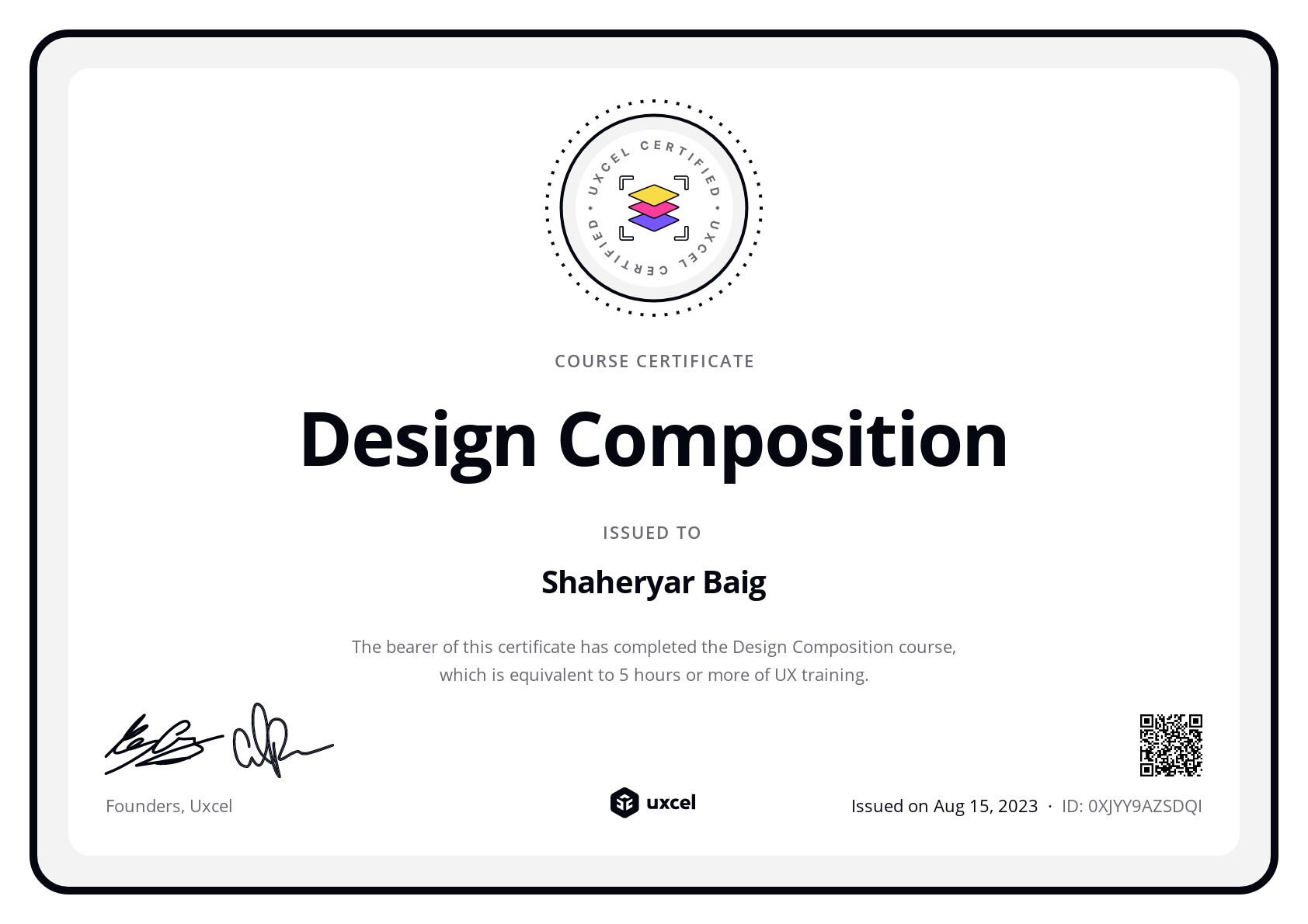 Shaheryar Baig's certificate